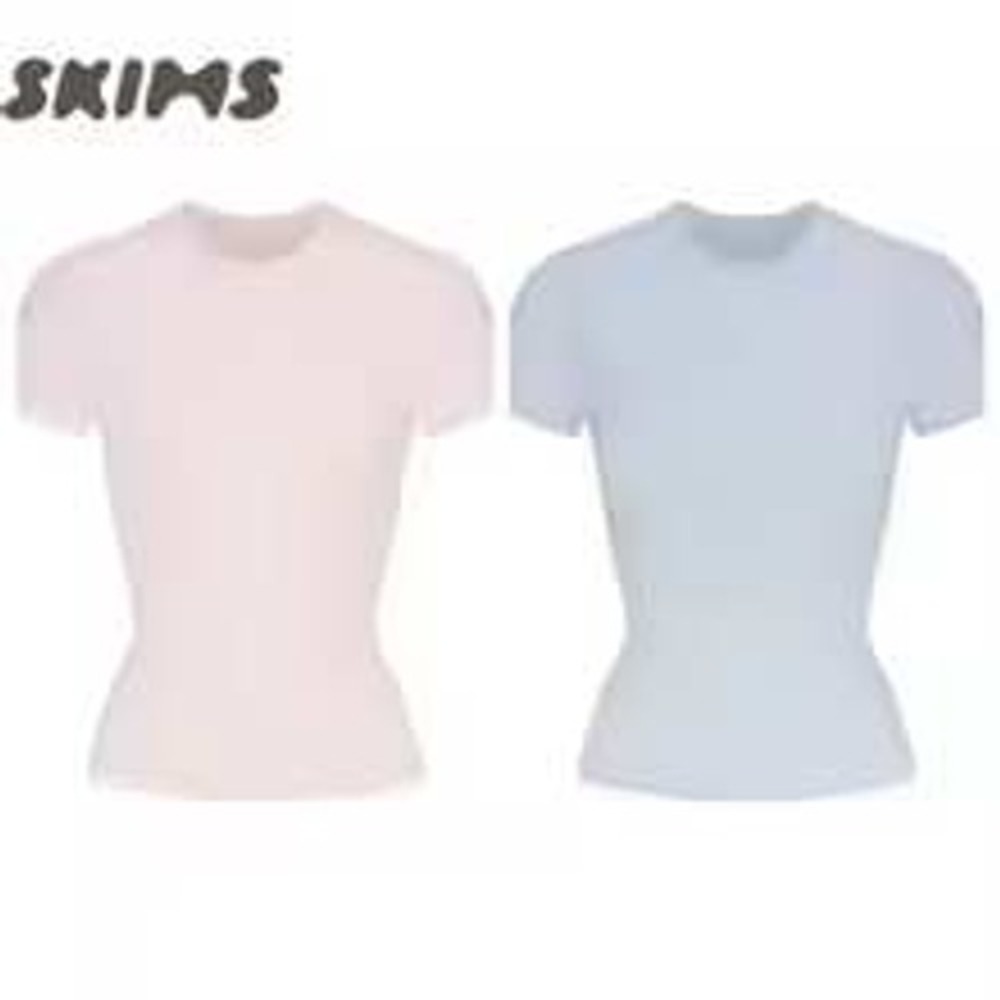 SKIMS Cotton Jersey T-Shirt Bundle Pink Blue Short Sleeve Crew Neck Set